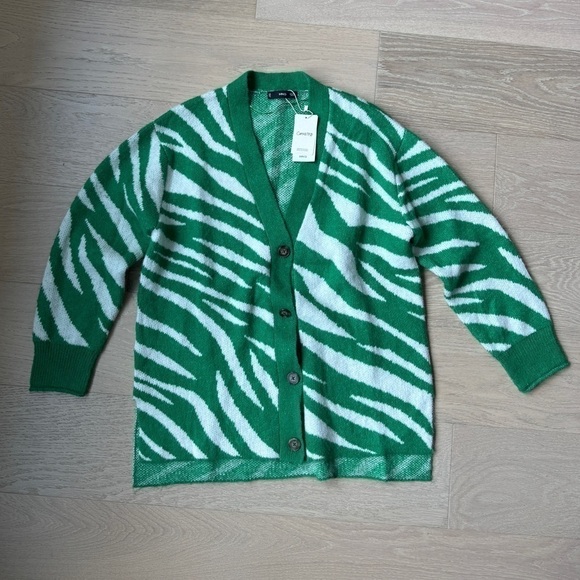 Mango Wool Blend Animal Print Oversized Cardigan - Picture 2 of 5